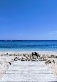 Scenic view of sea against clear blue sky