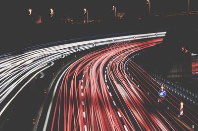 Light trails on road at night