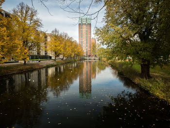 Reflection of trees in lake against sky during autumn