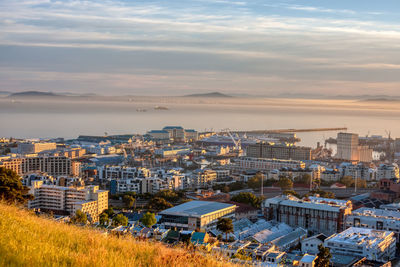 High angle view of buildings in city