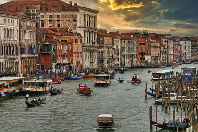 Boats moored at harbor