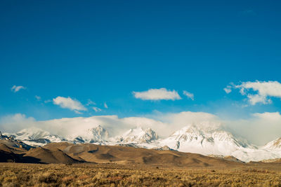 Scenic view of snowcapped mountains against sky