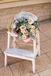 View of rose bouquet on table