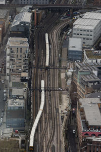 High angle view of buildings in city