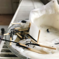 High angle view of ice cream in plate on table