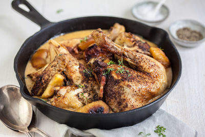 High angle view of food in bowl on table