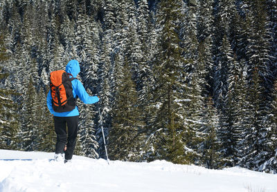 Man hiking in snow