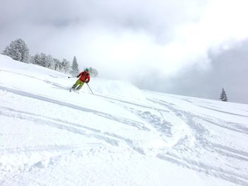 Skiing fresh powder in the backcountry