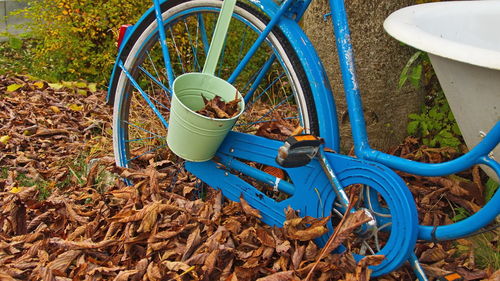 High angle view of bicycle on field