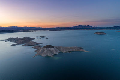 Lake mead in nevada. big boulder and littler boulder islands, rock island in background. colorado 