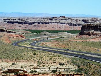 High angle view of road against clear sky