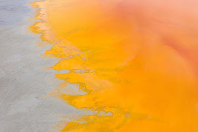 Full frame shot of yellow water on orange surface