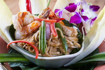 Close-up of seafood served on table