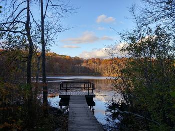 Scenic view of lake against cloudy sky