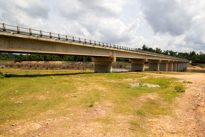 Bridge over field against sky