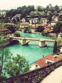 High angle view of bridge over river against sky