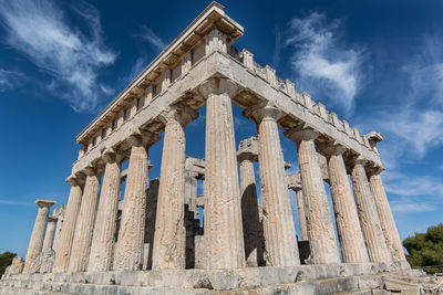 Low angle view of historical greek temple of aphaea