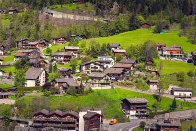 High angle view of buildings in town