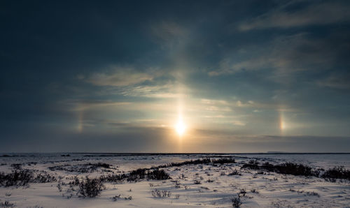 Scenic view of frozen sea against sky during winter