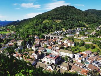 High angle view of townscape against sky