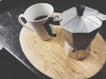 High angle view of coffee on table