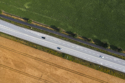 Aerial view of vehicles on road