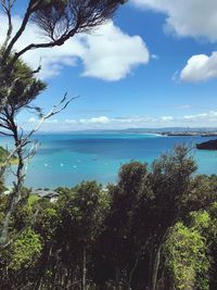 Scenic view of sea against blue sky