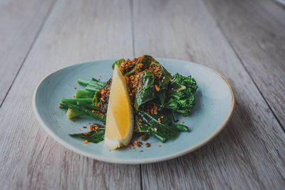 Close-up of salad in plate on table