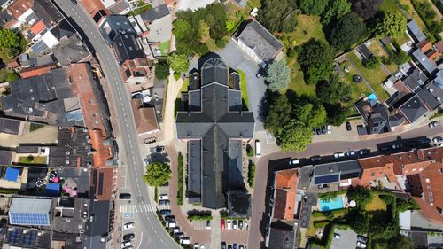 High angle view of buildings in city