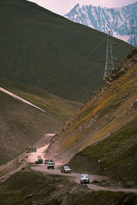 High angle view of light trails on road