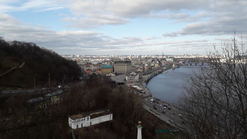 High angle view of bridge over river against sky