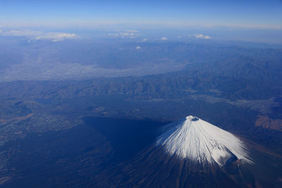 Aerial view of snowcapped mountain mt.fuji