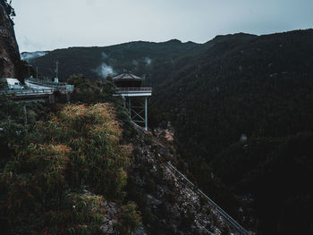 View of plants and mountains against sky