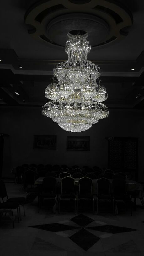 indoors, chandelier, hanging, illuminated, ceiling, lighting equipment, decoration, luxury, low angle view, decor, electric lamp, hanging light, religion, ornate, elegance, electric light, design, spirituality, in a row