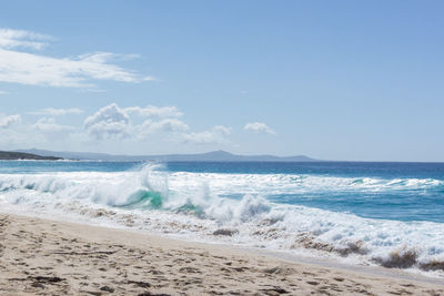 Scenic view of sea against sky in area maior beach in louro, a coruña, galicia, spain