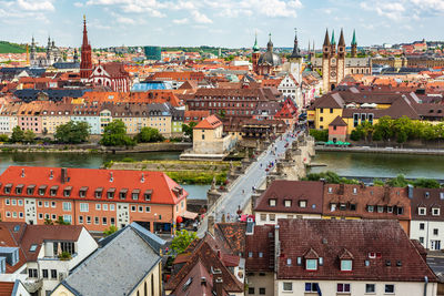 High angle view of buildings in city