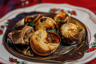 Close-up of food in plate on table