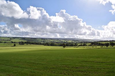 Countryside landscape against cloudy sky