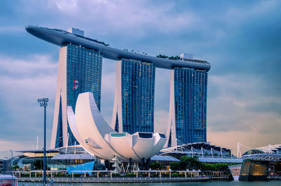 Modern building against cloudy sky