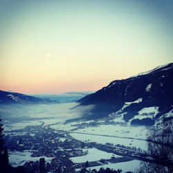 Scenic view of snow covered mountains