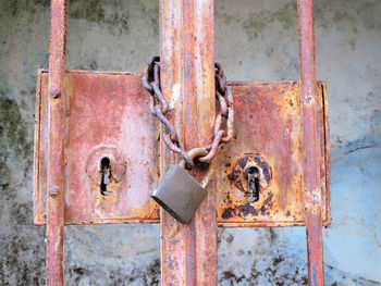 Close-up of old rusty metal door