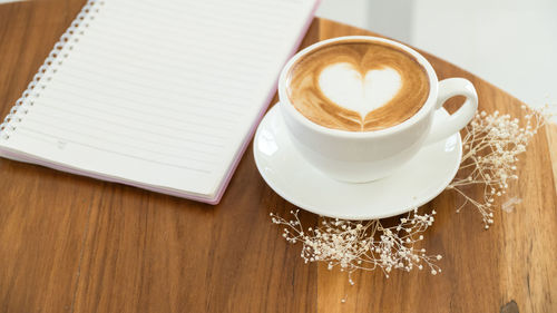 High angle view of coffee on table