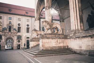 Low angle view of statue outside building