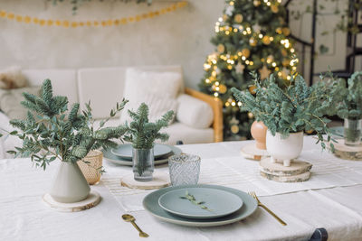 Close-up of christmas decorations on table