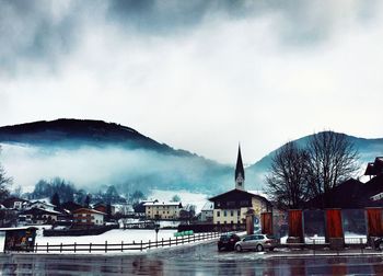 Scenic view of mountains against sky during winter