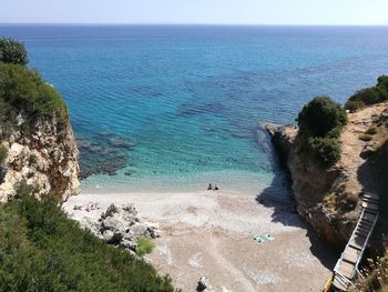 High angle view of sea against clear sky