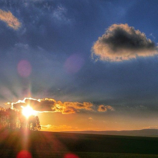 sky, sunset, cloud - sky, transportation, sun, sunbeam, landscape, road, lens flare, scenics, cloud, beauty in nature, cloudy, sunlight, nature, tranquil scene, tranquility, car, land vehicle, outdoors