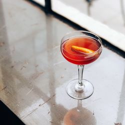 Close-up of wineglass on table