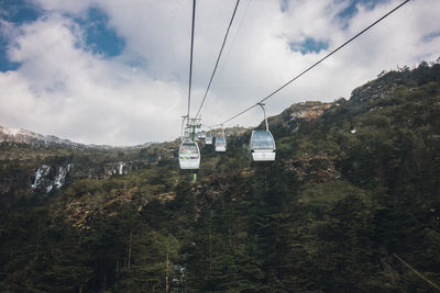 Overhead cable car against sky