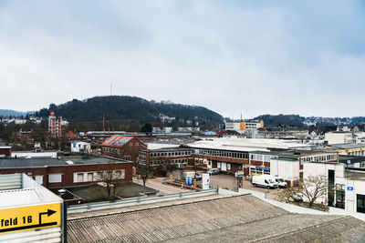 High angle view of townscape against sky